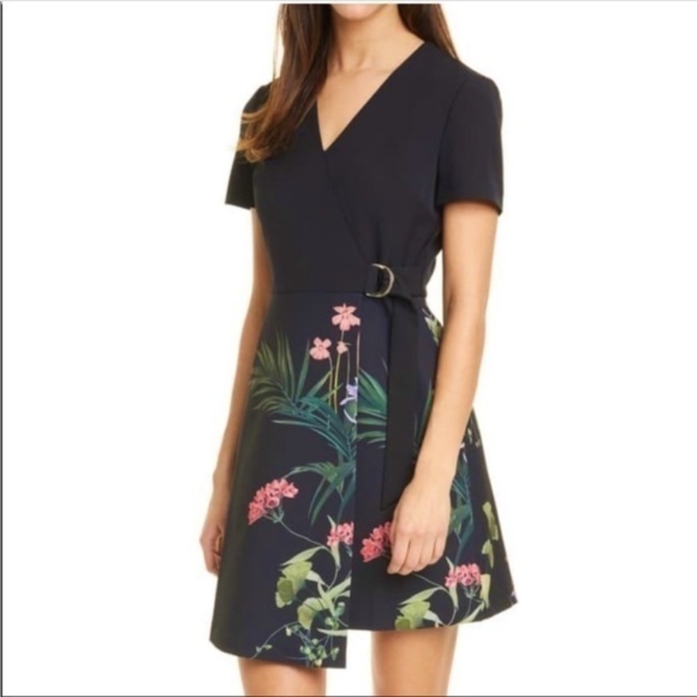 Floral Wrap Dress - Black